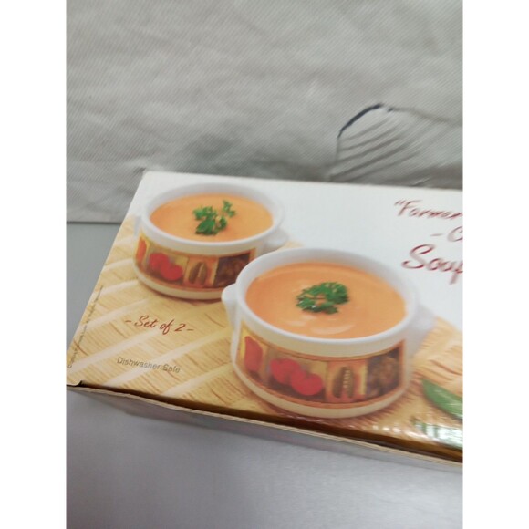 Giftco Inc Farmers Market Set Of 2‎ Soup Bowls Ceramic Dishwasher Safe - Picture 9 of 11
